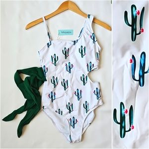 Gorgeous Cactus Print One Piece Swimsuit Bathing Suit Size S